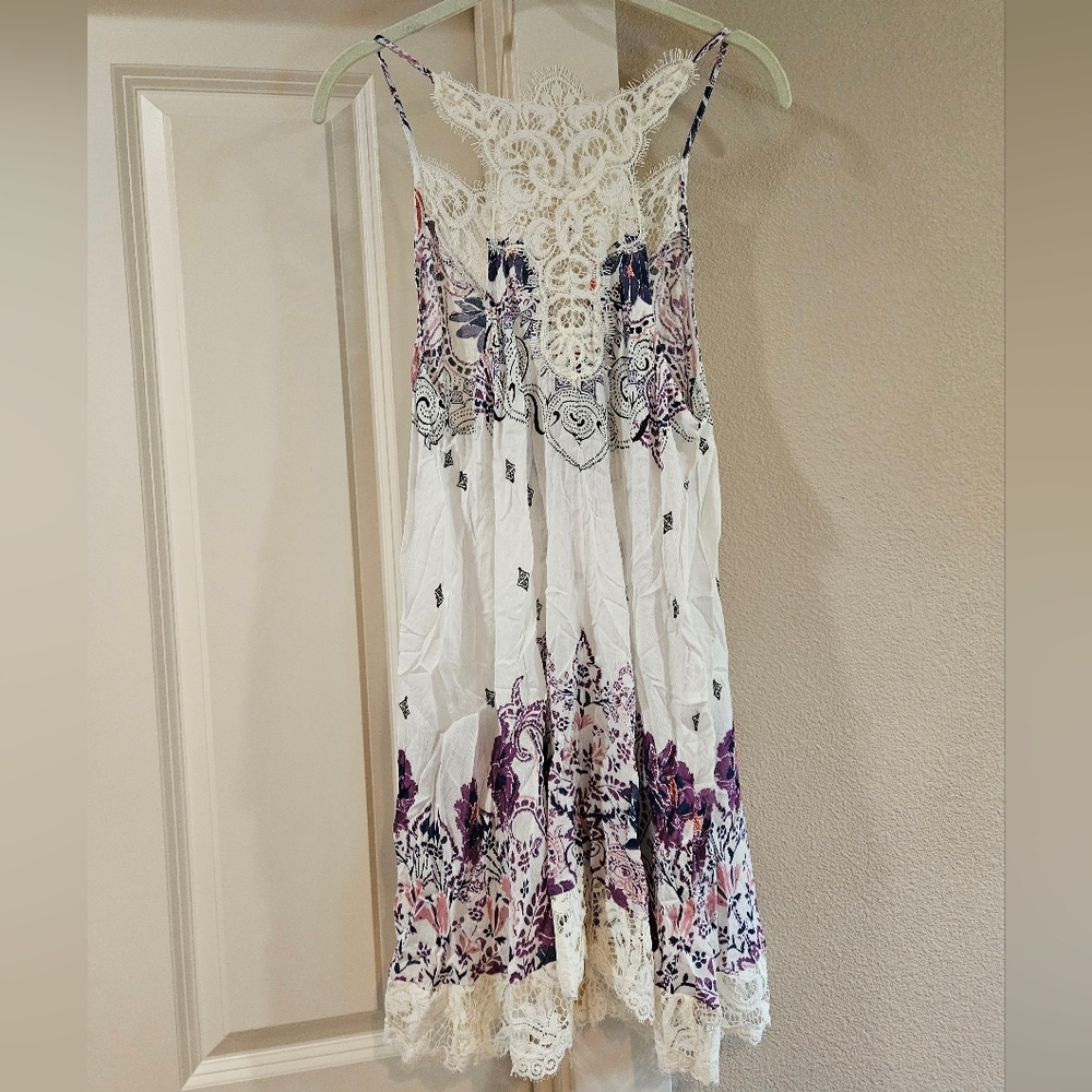Free People Who's Sorry Now Printed Mini Slip Dress Sleeveless Lace Ivory XS NWT - Picture 5 of 16